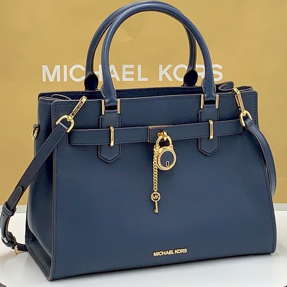 MICHAEL KORS HAMILTON MEDIUM SATCHEL SHOULDER CROSSBODY BAG NAVY COLOR NWT - Picture 2 of 16